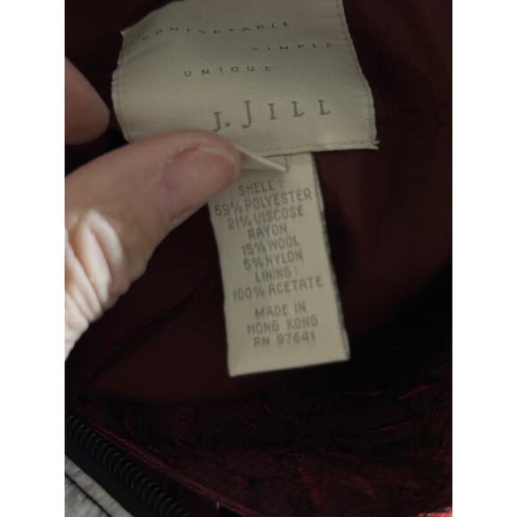 J Jill Red Floral Print Jaquard Embossed Button Front Trucker Jacket Size Medium - Picture 5 of 6